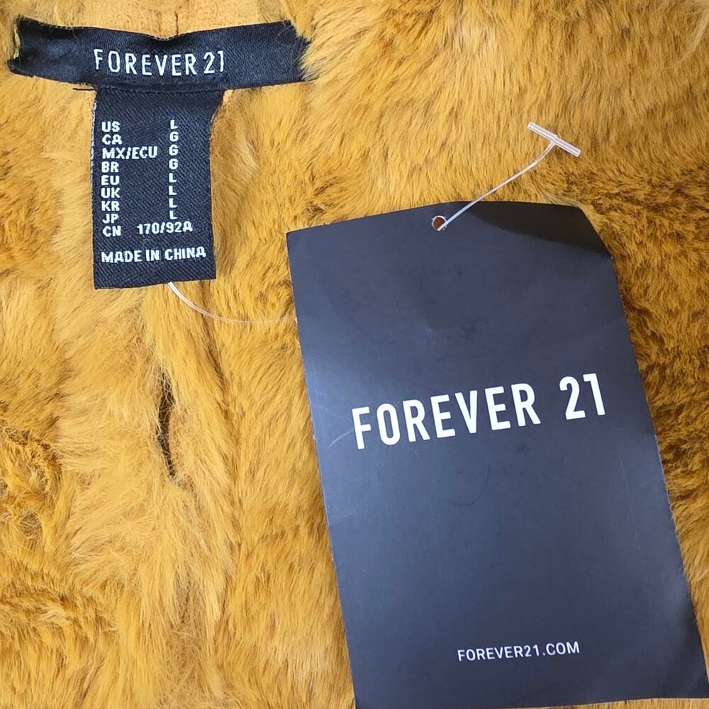 Forever 21 Moto Jacket Womens L Mustard Faux Suede Shearling Fur Biker NWT - Picture 2 of 12